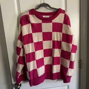 TALULAH Bold Pink and Cream Checkered Sweater